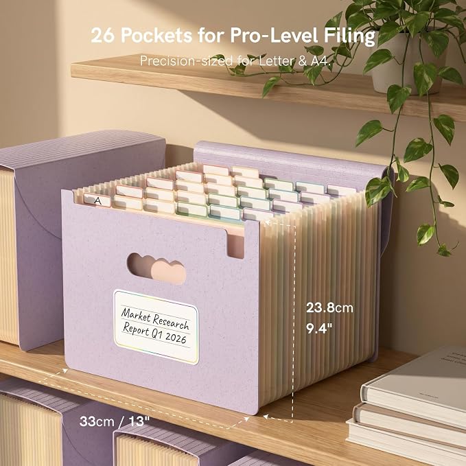 ABC life 26 Pockets Accordion File Organizer, Dusty Lavender | Expanding File Folder for Letter/A4 Size, Portable Document Holder with A-Z Tabs for Tax Receipt, School, Home, Office - Image 2