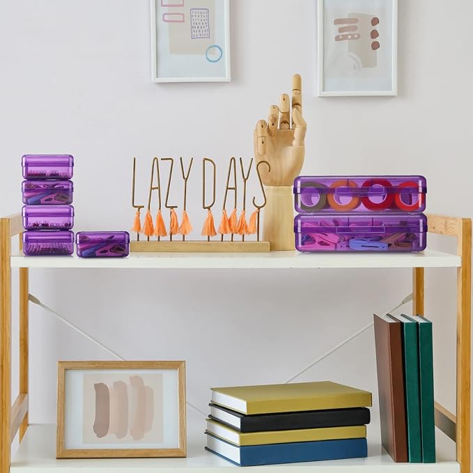 Fainne 24 Pack Pencil Boxes for School Clear Plastic Pencil Case Large Plastic Crayon Box Bulk Stackable Classroom Stationery Organizer School Supplies(Purple) - Image 5
