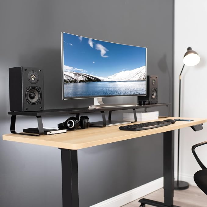 VIVO 55 inch Extra Long Monitor Stand, Wood & Steel Desktop Riser, Multi Screen, TV, Keyboard, Laptop, Ergonomic Desk and Tabletop Organizer, Black, STAND-V000D5 - Image 2