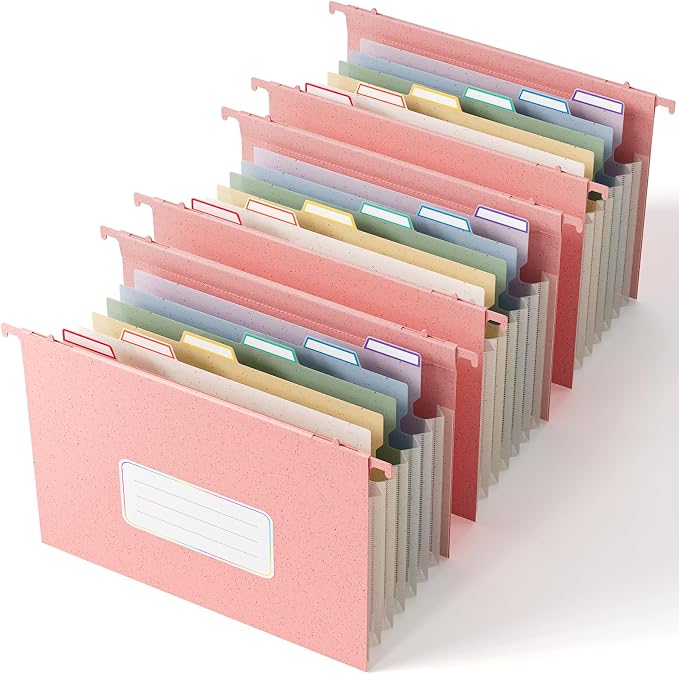 EcoStash Wheat Straw Hanging File Folders,7-Pocket Accordion Organizer | Large Capacity, Letter Size for Filing Cabinet, 100% BPA Free, Return to Nature, Healthy Living-Pink by EcoStash