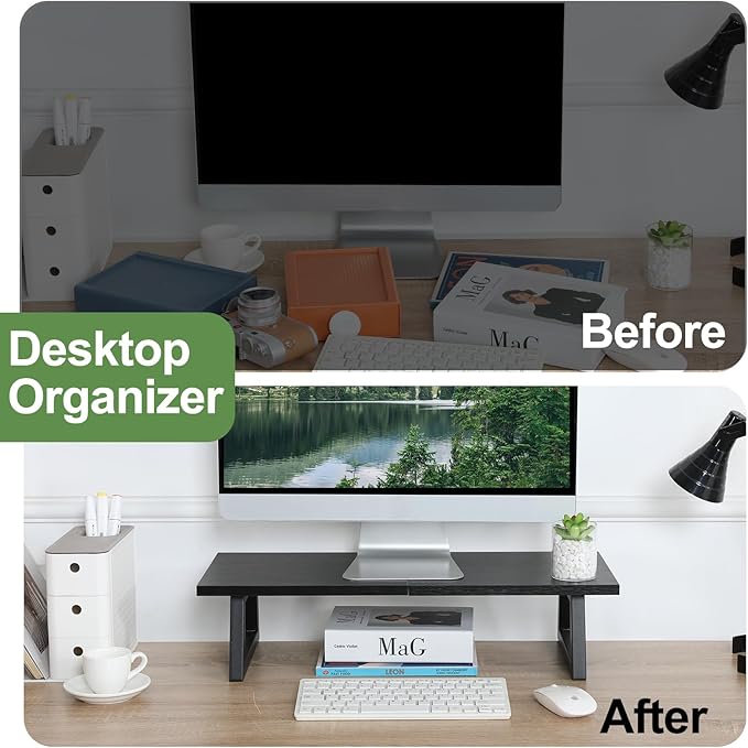 TEAMIX 24 inch Monitor Riser for Desk, Wood & Steel Computer/TV Stand Black | Laptop, PC, Printer Stand Riser, Holds 150lbs, Desktop Organizer, Keyboard Storage, for Office, Home, Gaming, Craft Space - Image 6