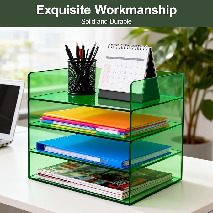 Gelite Acrylic File Organizer for Desk 4 Tiered Stackable Letter Tray Office Paper Storage Desktop Document Sorter, Emerald Green - Image 7