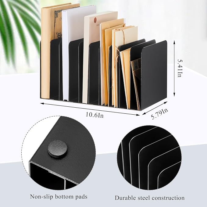 Suzile Metal Desk File Organizer 10 Compartments Metal Desktop Organizer File Sorter Office Organization File Holder for Home Classroom, Vertical File Organizer, 10.63 L X 5.79 W X 5.41 H - Image 2
