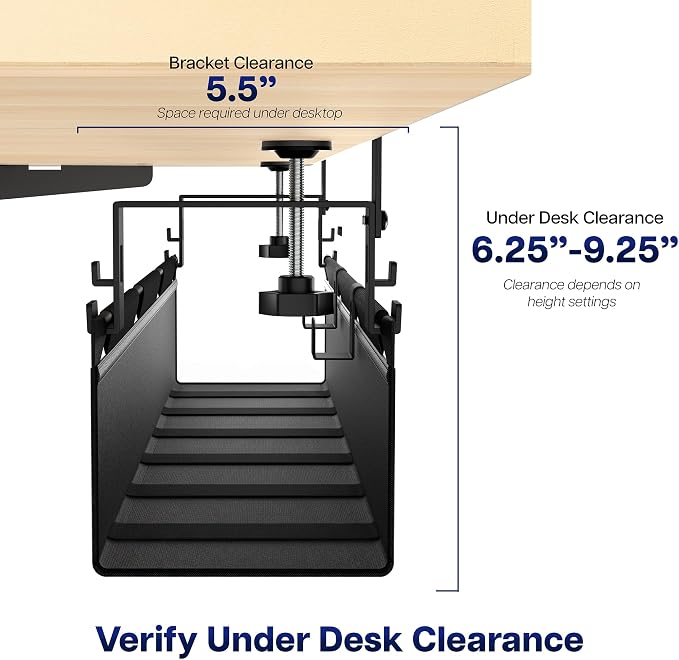 VIVO Clamp-on Under Desk 31 inch Fabric Cable Management Tray, Wire Concealer, Power Strip Storage, Workspace Organization, Easy Fold Down Access, Black, DESK-AC31F-C - Image 6