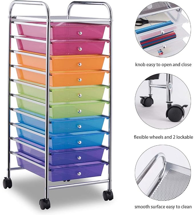 Giantex 10 Drawer Rolling Storage Cart Scrapbook Paper Office School Organizer (Multicolor) - Image 5
