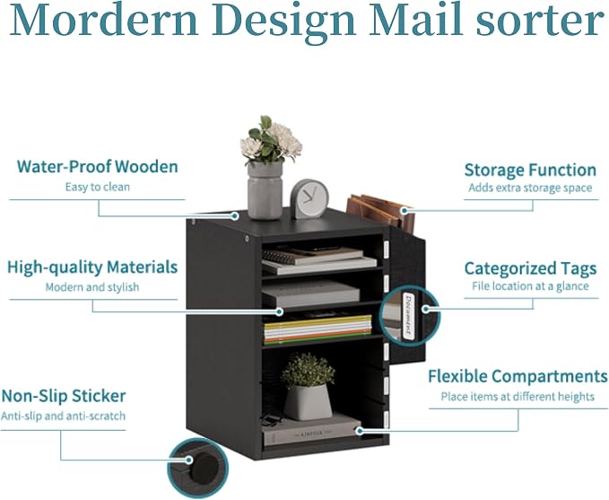 Unionly 6 Tier Adjustable Mail Sorter,Wood Paper Organizer for Class,Office | Office Mailbox with name slot,Literature Organizer with side pocket,Wooden File Storage Organizer for school,classroom,office - Image 7