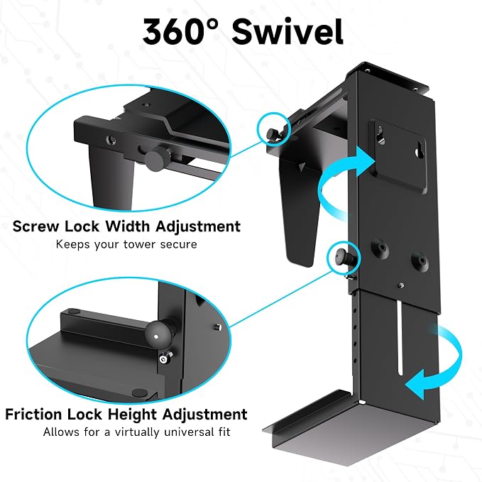 Pholiten Under Desk CPU Mount, 3.94" to 11.61" Wide | Universal Desk Leg CPU Mount, Computer Case CPU Hanger Holder, Table Beam CPU Mount Bracket - Image 7