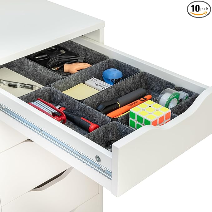 Rajas Goods Drawer Organizer Compatible with Ikea Alex Drawer Unit, 10-Piece Modular Felt Tray Organizer Set, Perfect Fit (Dark) by Unknown
