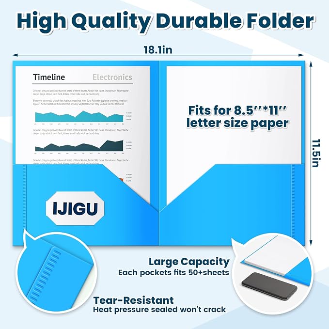 IJIGU 72 Packs Plastic 2 Pocket Folders, Bulk Heavy Duty Folder in 6 Colors, Durable and Sturdy Folders for School and Office Supplies - Image 3