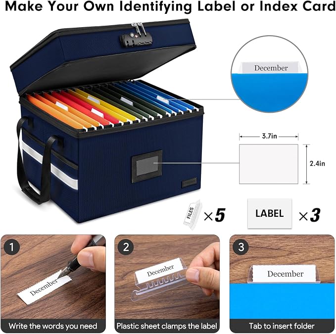 Fireproof File Oganizer with Lock, 2 Layer Fireproof Document Box Storage | Portable File Cabinet Storage Box with 5 Tab Inserts & Handle for Hanging Letter, Legal Size Folder, Certificate - Image 5
