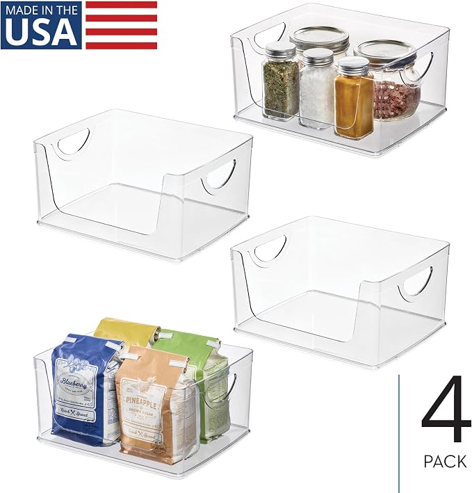 iDesign Stackable Open-Front Storage Bins with Handles, Set of 4, Clear | For Kitchen and Pantry - Image 2