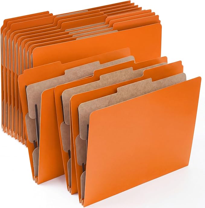 AmazingSpark 12 Pack Orange Classification Folders Letter Size, 1 Divider, 1/3-cut Tab, File Folders with Fasteners, Prongs, Expanding File Organizer Bulk for Office Employee, Coworker, Staff by Unknown