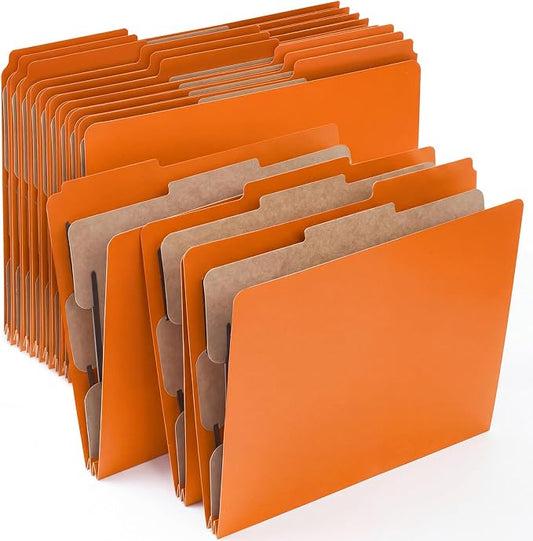 AmazingSpark 12 Pack Orange Classification Folders Letter Size, 1 Divider, 1/3-cut Tab, File Folders with Fasteners, Prongs, Expanding File Organizer Bulk for Office Employee, Coworker, Staff by Unknown