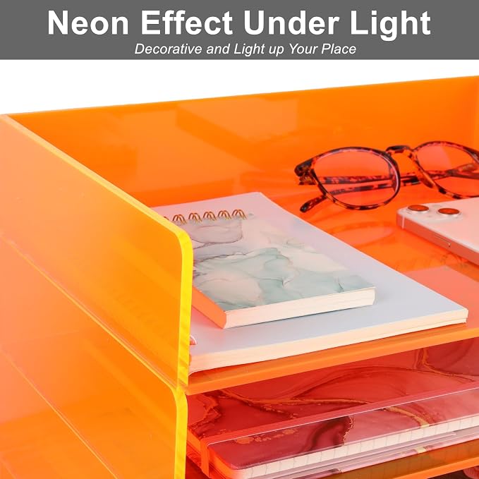 Gelite Acrylic File Organizer for Desk 4 Tiered Stackable Letter Tray Office Paper Storage Desktop Document Sorter, Neon Orange - Image 5
