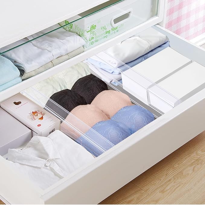 ASelected 6Pcs Drawer Dividers Adjustable Drawer Dividers (27.5-52Cm) Clear Plastic Drawer Dividers Are Used For Bedroom, Clothing, Kitchen Utensils, Bathroom And Office Storage - Image 5