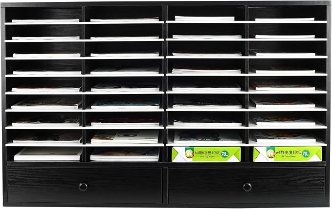 Mail Sorter Organizer, Wood Literature Organizer, Student Mailbox for Classroom, Desktop Bill Paper Organizer for Office Home School, 38 Compartments, Black&White - Image 2