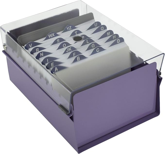 Acrimet 4 x 6 Card File Holder Organizer Box Metal Base Heavy Duty (AZ Index Cards and Divider Included) (Purple Color with Clear Crystal Plastic Lid Cover) | With A-Z Index & Non-Slip - Image 4