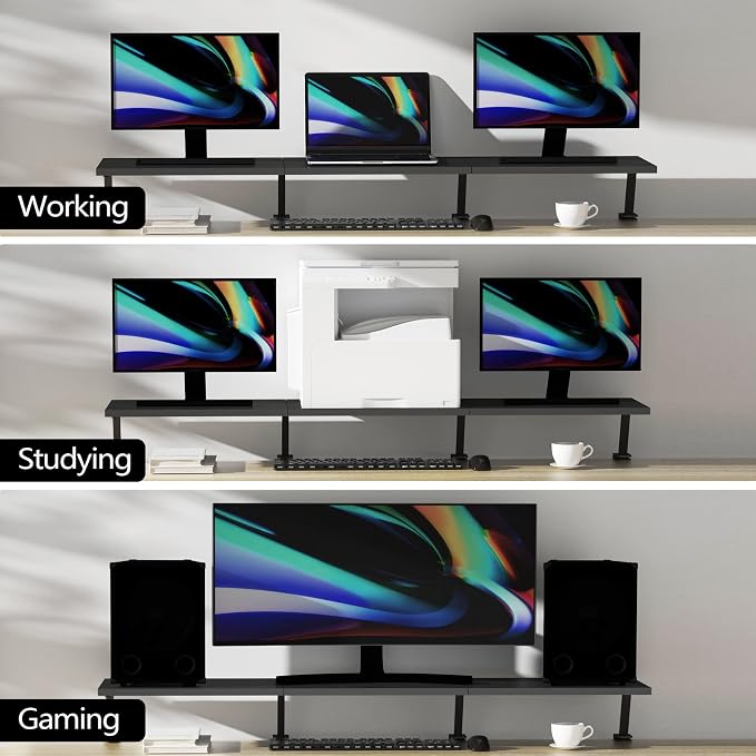 Extra-Large 45-Inch Wood Clamp On Desk Monitor Shelf with Spacious Storage Space - Fits 60-inch or Dual 32-inch Screens, C-Clamp Design with Rubber Pad, Max Load 44lbs - Image 6