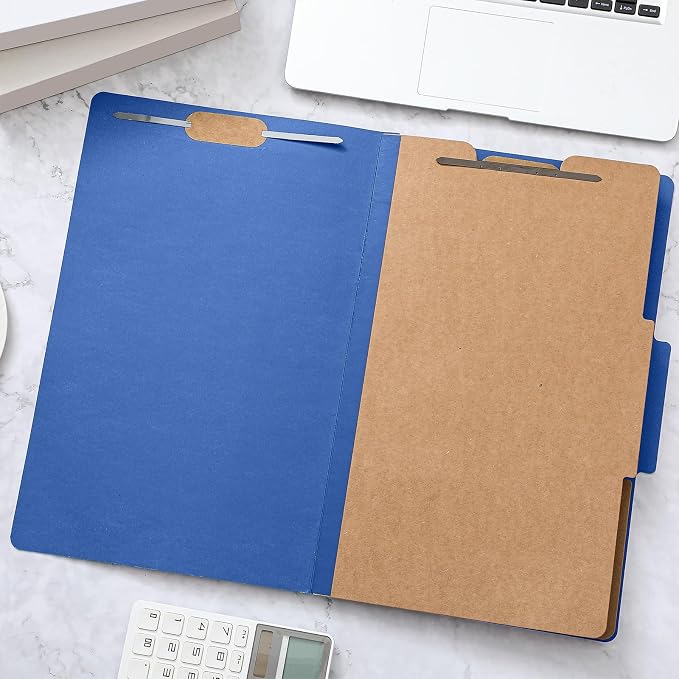 AmazingSpark 12 Pcs Legal Size Classification Folders Bulk 2 Dividers Pressboard File Folder with Expansion 2 Prongs Fastener Heavy Duty Office File Organizer for School Hospitals Home (Dark Blue) - Image 6