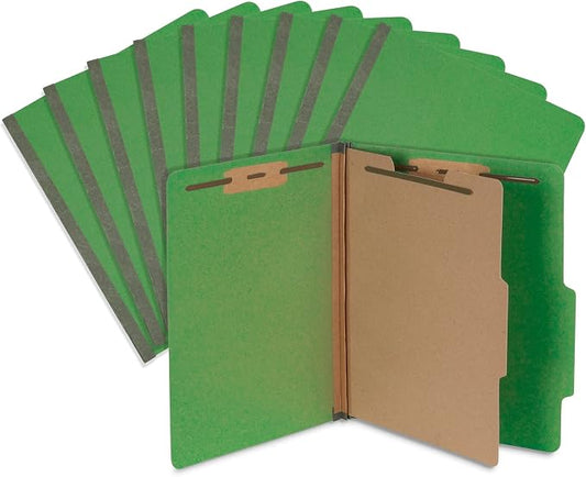 Blue Summit Supplies 10 Green Classification Folders, 1 Divider, Letter | Heavy duty 25pt pressboard, 1 divider, 2 in expansion, 2 prong fasteners, medical, legal and office files by BlueSummitSupplies