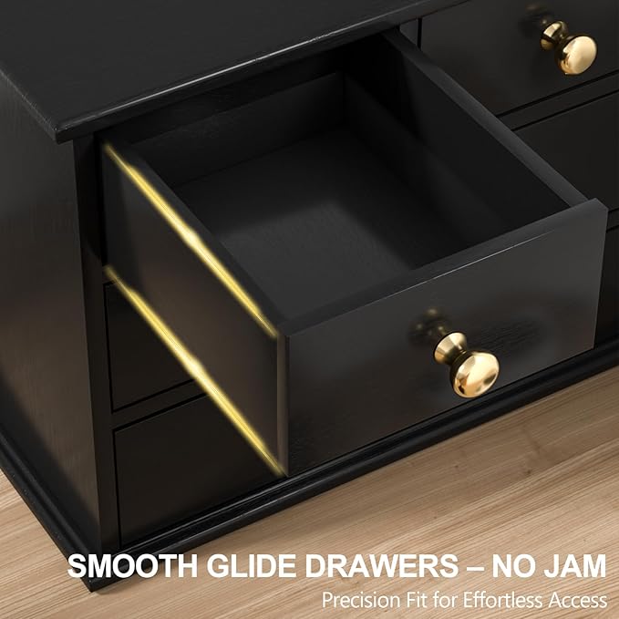 Oak Desk Organizer with Drawers, Durable Wooden Desktop Storage Box | 4 Drawer Tabletop Organizer with Metal Handles & Non-Slip Pads for Office, Bedroom, Bathroom, Vanity & Makeup Storage, Black - Image 6
