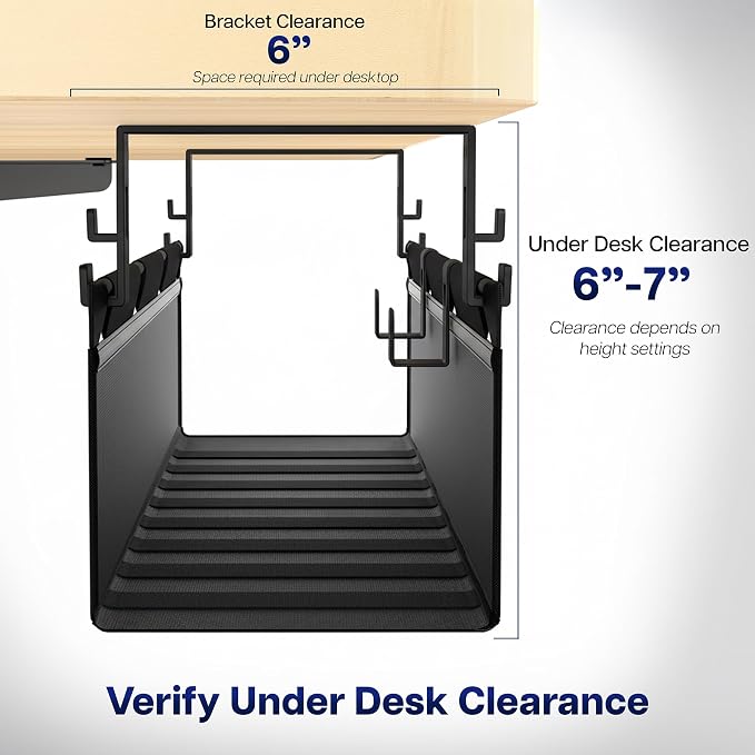 VIVO Screw-on Under Desk 47 inch Fabric Cable Management Tray, Wire Concealer, Power Strip Storage, Workspace Organization, Easy Fold Down Access, Black, DESK-AC47F-S - Image 6