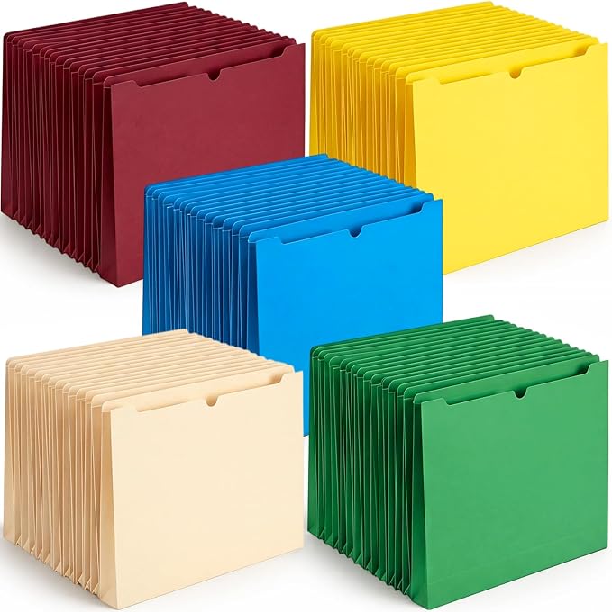 Zhehao 100 Pack 2 Inch Expanding File Folder Pocket Letter Size File Jackets Expandable Pockets Assorted Colors Heavy Duty Manila Document Organizer Reinforced Straight Cut Tab for Home Office by Zhehao