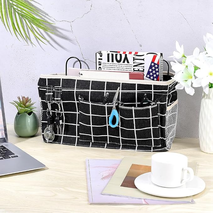 WADORN 3 Sets Wall Hanging Storage Bag, Multifunctional Door Closet Hanging Storage Basket with 6 Sticky Hooks Dorm Room Bedside Caddy Organizer for Bedroom Kitchen Bathroom, Black - Image 4