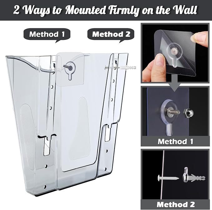RattanView 10 Pack Acrylic Wall Pocket File Holders Single Pocket Wall Mount File Organizer Hanging Mail Magazines Organizers for Office Home Classroom(Transparent Black) - Image 7