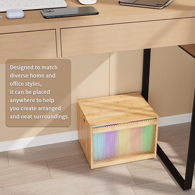 Bamboo Hanging File Organizer, Desk File Box with Lids, 1 Pack, Natural | Removable Lid, Clear Acrylic Side Panels, 2 Hanging Folders Included, Helps Reduce Dust, Letter & Legal Size, Easy Assembly - Image 5