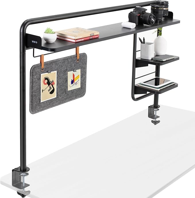 VIVO Black Clamp-on 50 inch Desktop Shelving System, DESK-SHELF55A | Raised Accessory Storage Shelves, Magnetic Memo Board Desk Organizer, Shelving for Sit Stand Workstation by Unknown