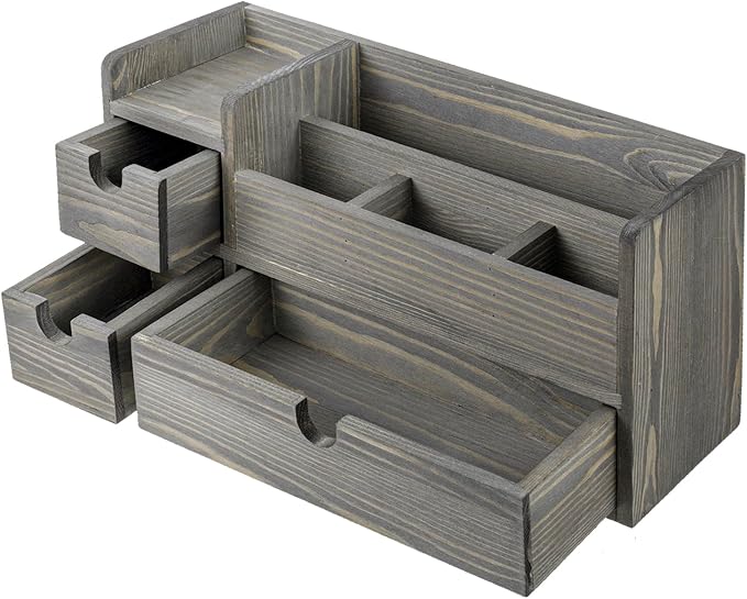 MyGift Vintage Weathered Gray Wooden Desktop Organizer with 3 Drawers, Mail Holder, and Stationery Caddy – Office Desk Storage for Supplies, Paper, Pens, and Letters - Image 5