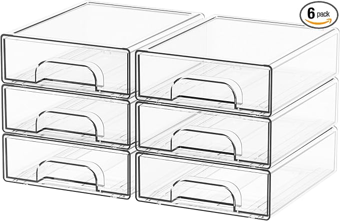 2.2'' Tall Small Clear Stackable Storage Drawers,6 Pack Stacking Acrylic Organizers Drawers for Hair Accessories,Makeup,Pen,Art Crafts,Office Supply Organizer and Desktop Plastic Mini Drawers by Yieach