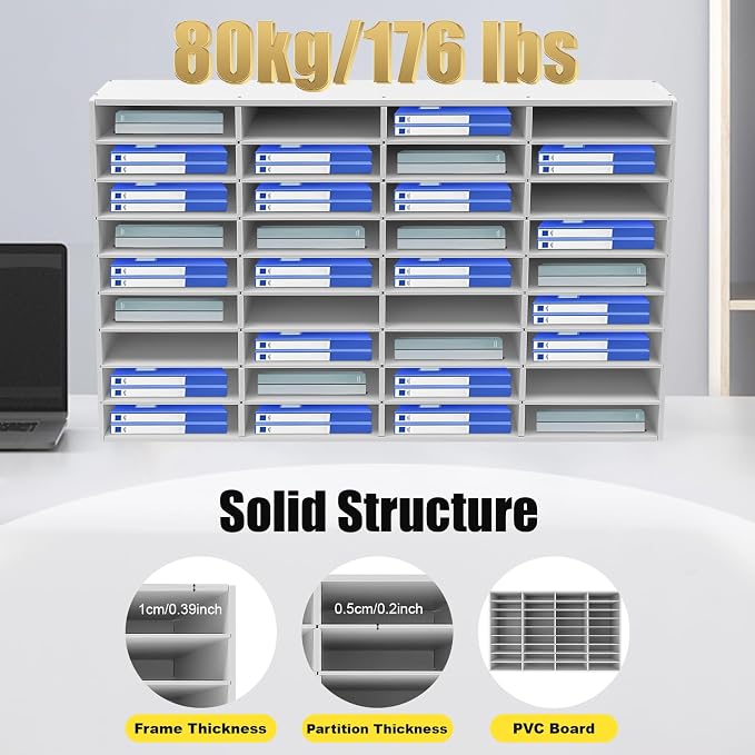 Literature Organizer, Desktop File Sorter Mail Center, Paper Storage Cabinet with 36 Slots Compartments for Home School Office (36 Slots White) - Image 2