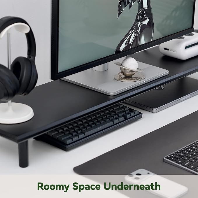 Bamboo Dual Monitor Stand Riser, Black Desk Shelf with Storage | 39.37-Inch Wide, 3.5-Inch Clearance, Fits Keyboards, Soundbars and Two 24-Inch Monitors for Home Office - Image 5