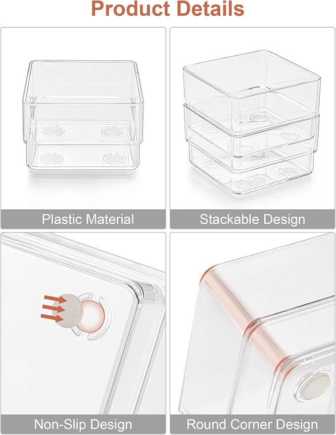 SMARTAKE 22 PCS Drawer Organizer, 4-Size Desk Bathroom Drawer Organizer | 4-Size Storage Tray with Non-Slip Silicone Pads for Makeup, Jewelries, Utensils in Bedroom Dresser, Office and Kitchen, Clear - Image 5