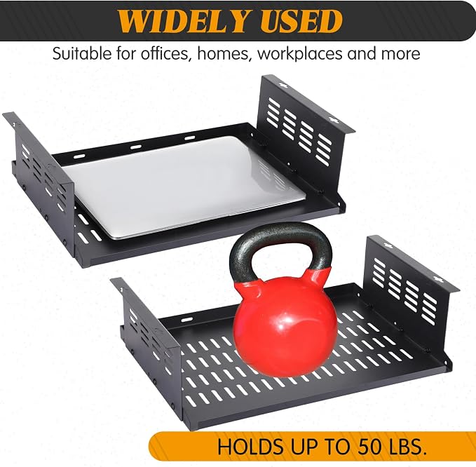 Under Desk Computer Mount for Small Form Factor SFF Computers and Pcs, Using Space 16.7" x H 4.75" x D 12" Mount Shelf Organizer for Office Home Workstation Gaming Stand up Desk - Image 4