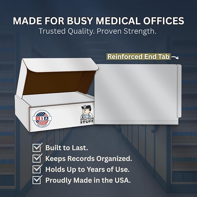 Gray File Folders, Doctor Stuff, Legal Size Reinforced End Tab Folder with 2" Bonded Fastener on Inside Front and Back, 14 pt Stock, Carton of 250 - Image 8