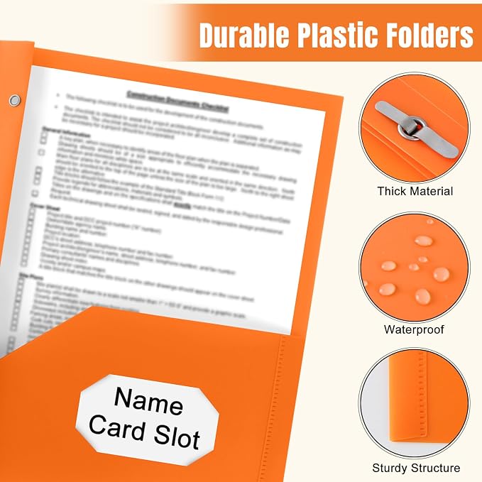 48 Pack Plastic Folders w/Pockets and Prongs, Letter Size, Assorted Colors | Heavy Duty Document Folders with Card Slot for Student Teacher College Office Home Back to School Supplies - Image 3