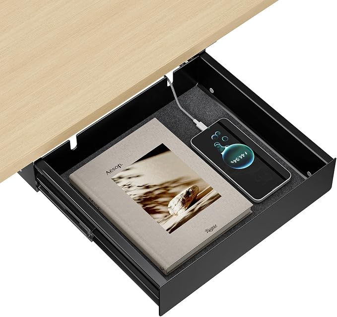 Under Desk Drawer,11.9 inch Carbon Steel Slide-Out Under Table Storage Organizer With Full Extension Ball-Bearing Slides,Undermount Drawer For Standing Desk & Home Office,Black by ERGOCOLLECT