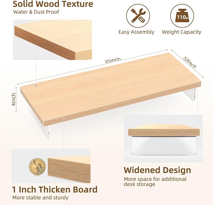 Monitor Stand Riser, 25x10 in Wood & Acrylic Computer Desk Organizer Shelf | Computer Monitor Stand With Wood & Acrylic Design; Works As Laptop Riser, Printer Stand, TV Screen Riser And Desk Organizer. - Image 4