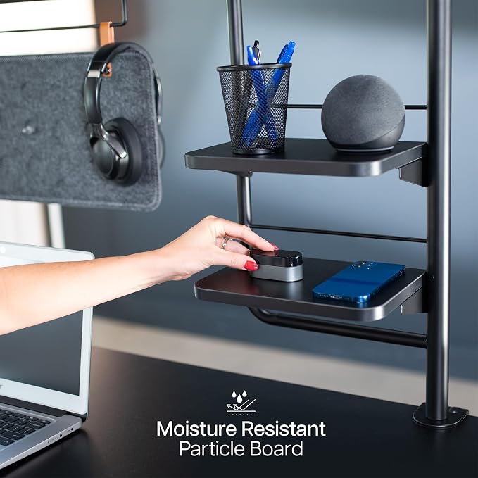 VIVO Black Clamp-on 38 inch Desktop Shelving System, DESK-SHELF38A | Raised Accessory Storage Shelves, Magnetic Memo Board Desk Organizer, Shelving for Sit Stand Workstation - Image 9