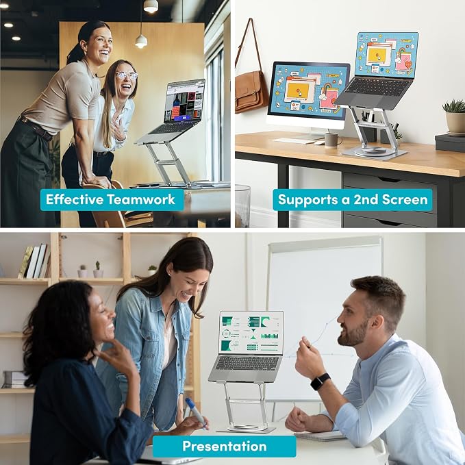 Lifelong 360 Rotating Adjustable Laptop Stand, 16" Tall Riser - Silver | Ergonomic Computer Stand with Swivel Base for 10-17" MacBook Pro & All Laptops- Portable Standing Desk Converter - Image 9