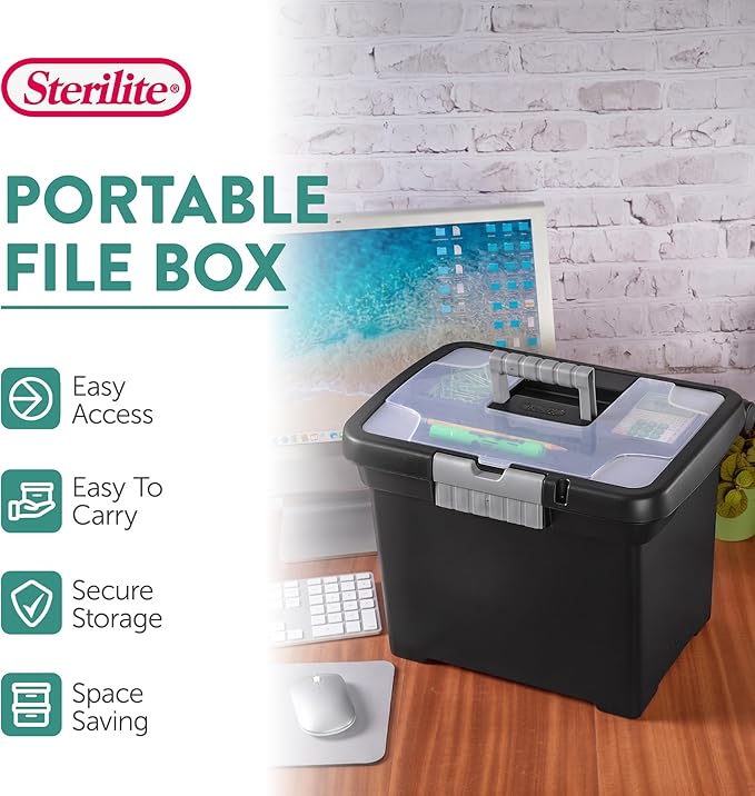 Sterilite Portable File Box with Latching Lids for Home and Office, 12-Pack | Heavy-Duty and Stackable Plastic Containers with Latches for Closet, Cabinet, Bedroom, Bathroom and Dorm Room Organization - Image 2