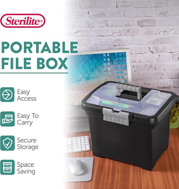 Sterilite Portable File Box with Latching Lids for Home and Office, 8-Pack | Heavy-Duty and Stackable Plastic Containers with Latches for Closet, Cabinet, Bedroom, Bathroom and Dorm Room Organization - Image 2