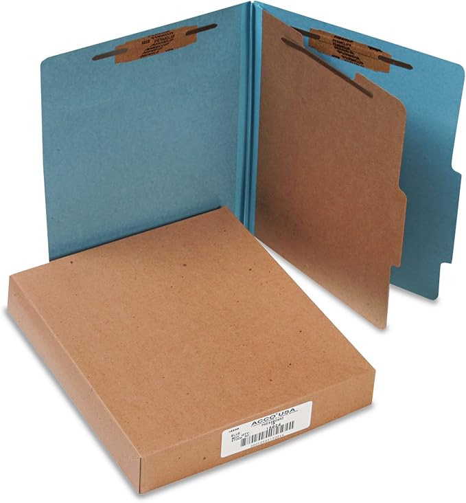 ACCO Classification Folders with Fasteners, Pressboard, 4-Part, Letter Size, Blue, 10 per Box (15024), Sky Blue by ACCO+Brands