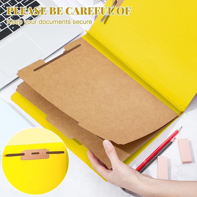 Skyygemm 60 Pcs Classification Folders Letter Size, 2 Divider Pressboard File Folders with 3. 5 Inch Expansion, 2 Prongs Fastener, Heavy Duty Office File Organizers for Teachers, Medical (Yellow) - Image 4