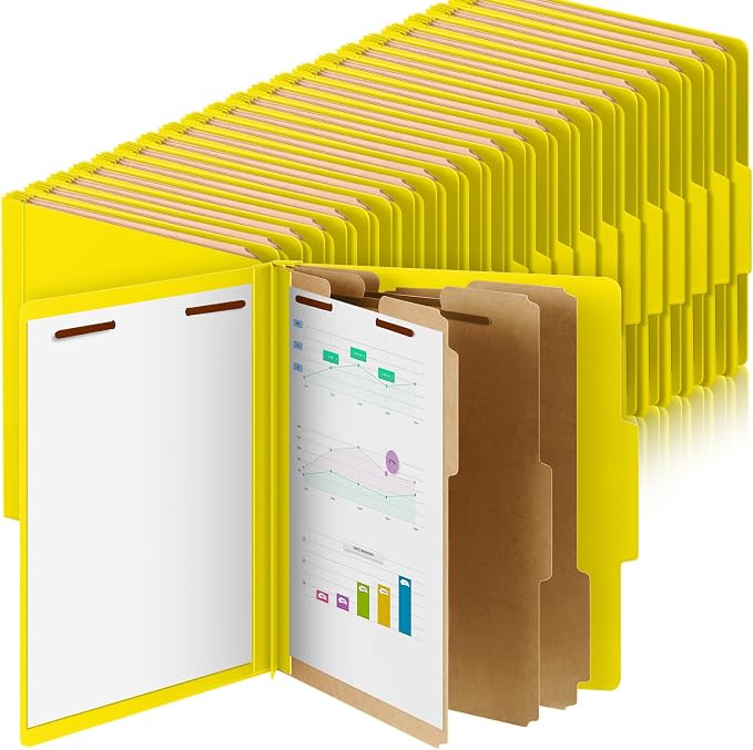 Skyygemm 48 Pcs Classification Folder Letter Size, 3 Divider File,Yellow | Back to School Supplies, Pressboard File with Fastener, Expanding Organizer Bulk for School Teacher, Office Employee, Staff by Skyygemm