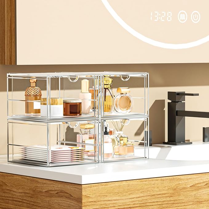 4-Pack 4-Drawer Acrylic Storage Organizer for Desk, Crafts,Vanity | Smooth-glide drawers, clear body, dustproof, wipe clean, for paintbrushes, beads, sequins, googly eyes, embroidery floss - Image 2