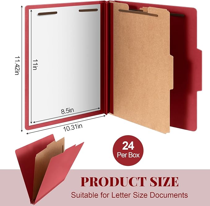 Skyygemm 24 Pcs Classification Folder Letter Size, 1 Divider,Red | Back to School Supplies, File Organizer with Fastener, Expanding File Organizer Bulk for Office Employee, Staff, Teacher - Image 2
